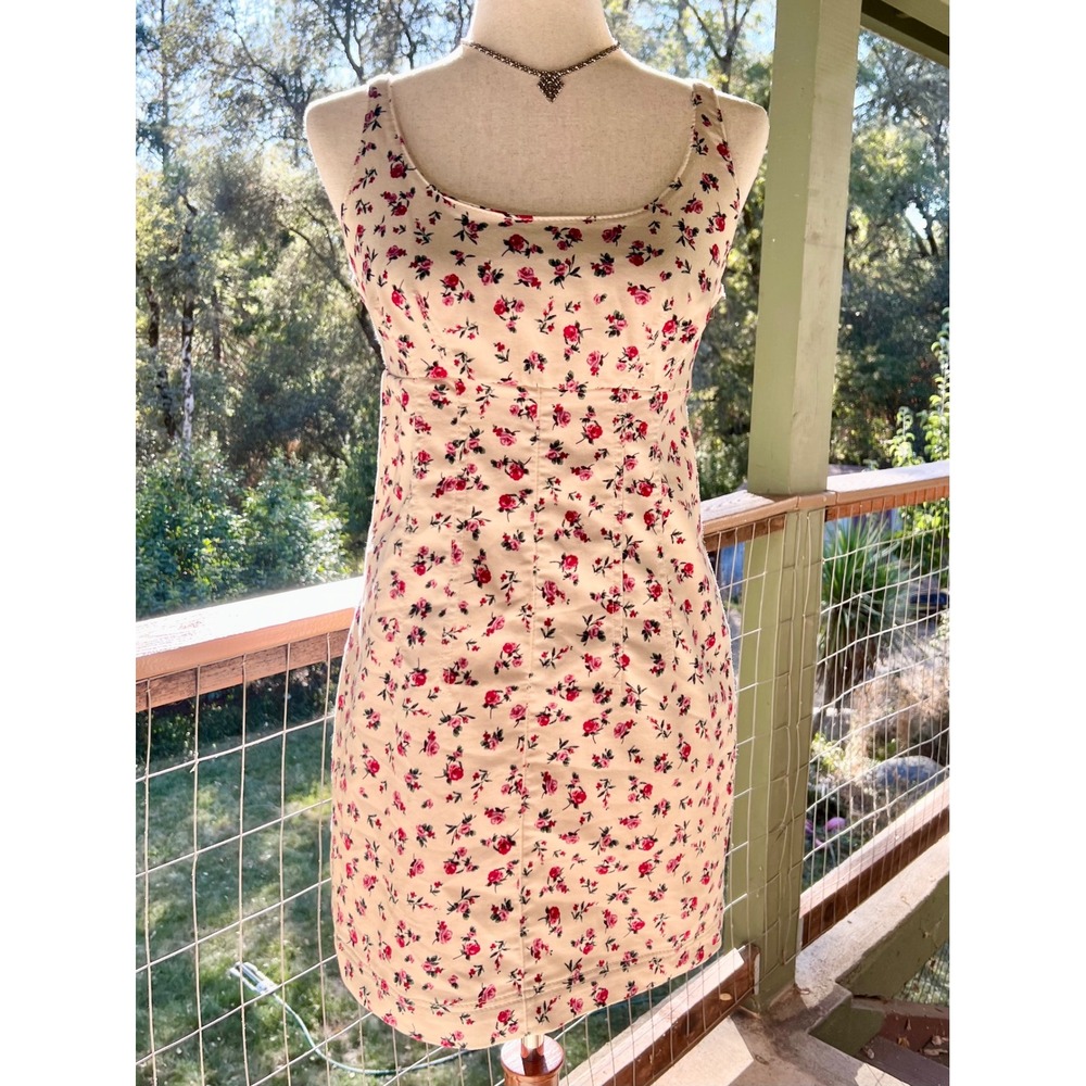 No Boundaries Floral Mini Dress Cream Pink Rose Print Small Sleeveless coquette
